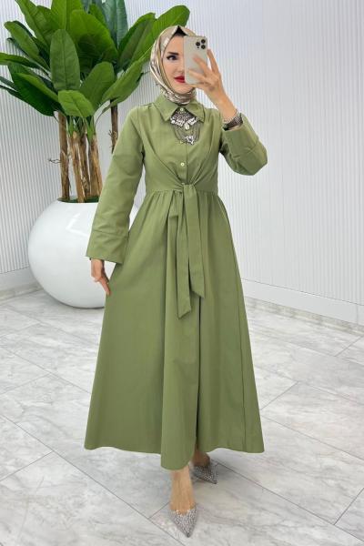 YağYeşili Terikoton Elbise Tesettür Giyim Yağ Yeşili