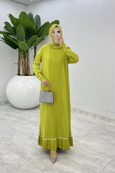 Yağyeşil Bensu Triko Elbise Tesettür Giyim  Yağ Yeşili