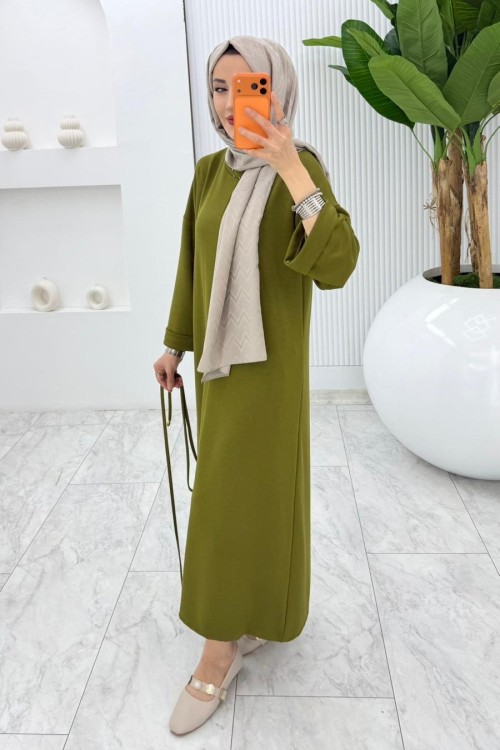 Yağyeşili Oysho Elbise Tesettür Giyim  Yağ Yeşili