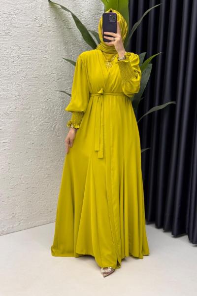 Yağyeşili Mihra  Abaya Takım Tesettür Giyim  Yağ Yeşili