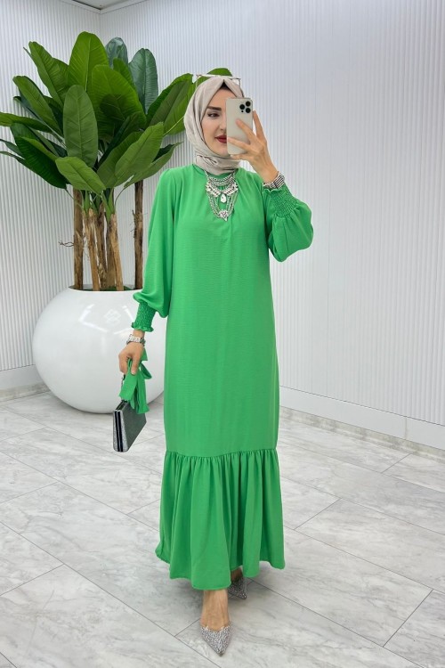 Yeşil Açelya Elbise Tesettür Giyim Yeşil