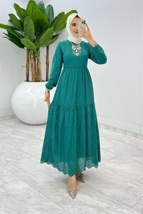 Yeşil Jasmin Brode Elbise Tesettür Giyim Yeşil