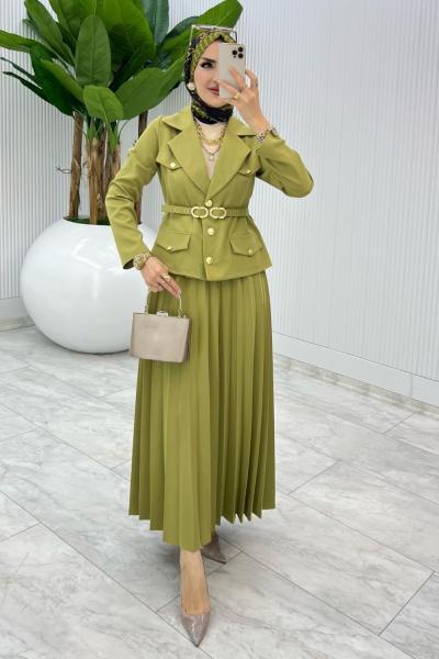 Yeşil Premıum Hülya Etek Takım Tesettür Giyim Yeşil