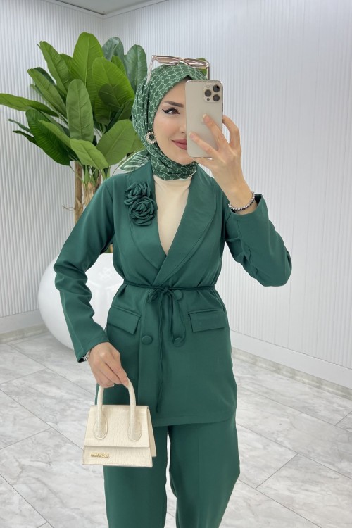 Zümrüt Hayal Takım Tesettür Giyim Yeşil