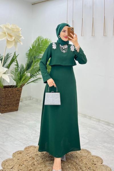 Zümrüt Kumru Elbise Tesettür Giyim Zümrüt