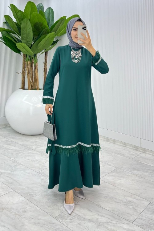Zümrüt Mosso Abiye Elbise Tesettür Giyim Zümrüt