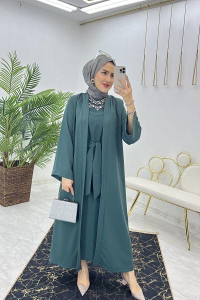 Zümrüt Neva Abaya Takım Tesettür Giyim Zümrüt