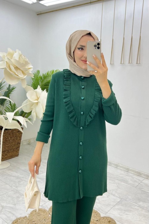 Zümrüt Pera Triko Takım Tesettür Giyim Zümrüt