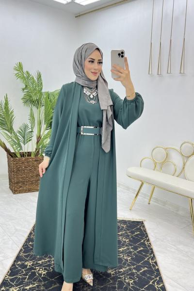 Zümrüt Premıum Fulya Abaya Tulum Takım Tesettür Giyim Zümrüt