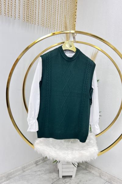 Zümrüt Triko Panço Süveter Zümrüt