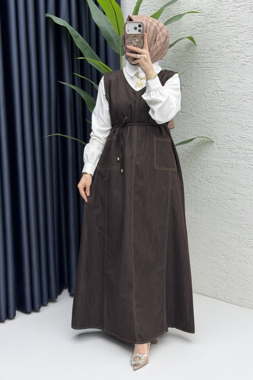 Afize Kot Jile Tesettür Giyim  Kahve