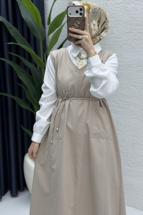 Afize Kot Jile Tesettür Giyim  Taş Rengi