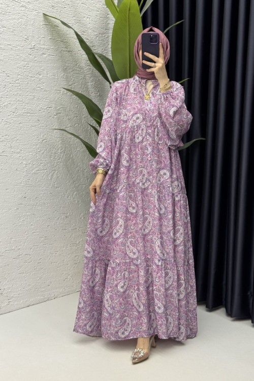 Ahu Elbise Tesettür Giyim Lila