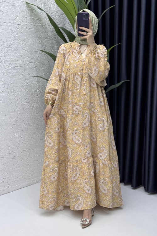 Ahu Elbise Tesettür Giyim Sarı