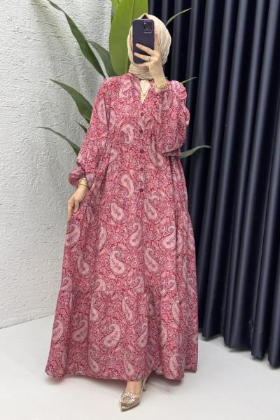 Ahu Elbise Tesettür Giyim Bordo