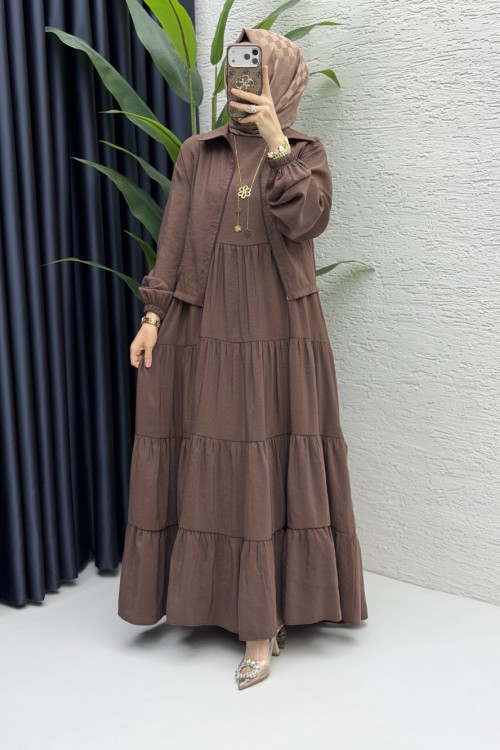 Ahu Elbise Tesettür Giyim  Sütlü Kahve