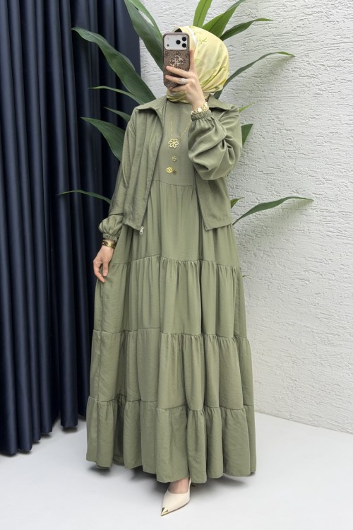 Ahu Elbise Tesettür Giyim  Açık Haki