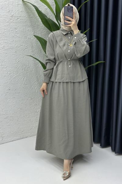 Alya Etekli Tesettür Takım Haki