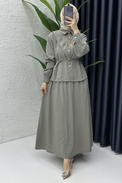 Alya Etekli Tesettür Takım Haki