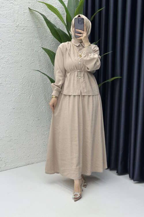 Alya Etekli Tesettür Takım Latte