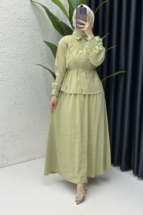 Alya Etekli Tesettür Takım Mint Yeşili