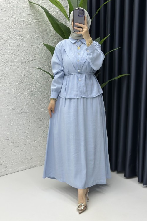 Alya Etekli Tesettür Takım Bebe Mavisi