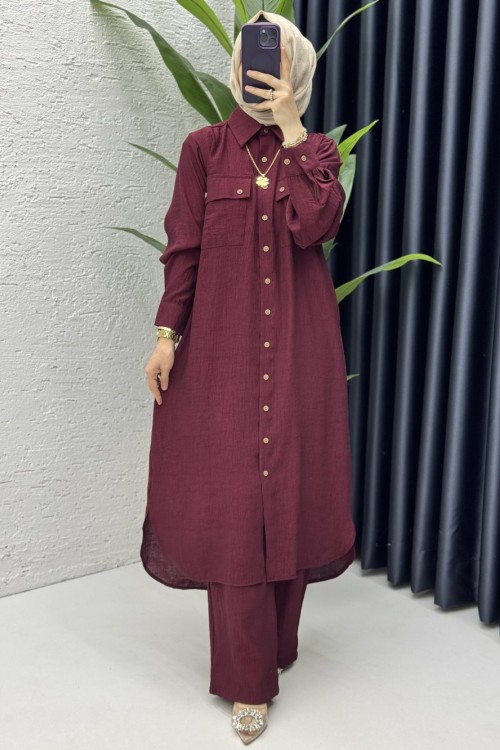 Amine Takım Tesettür Giyim Mürdüm