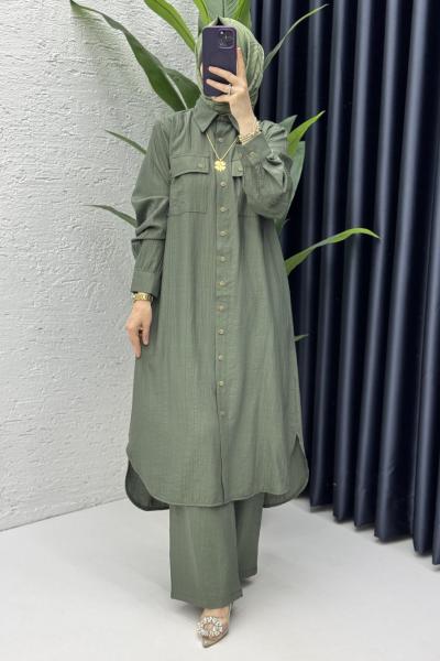 Amine Takım Tesettür Giyim Haki