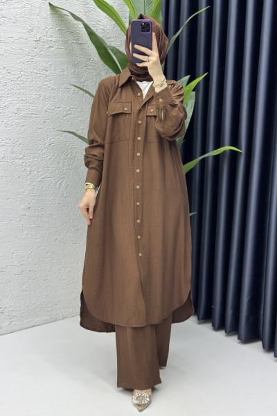 Amine Takım Tesettür Giyim Kahverengi