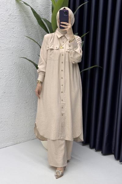 Amine Takım Tesettür Giyim Taş Rengi