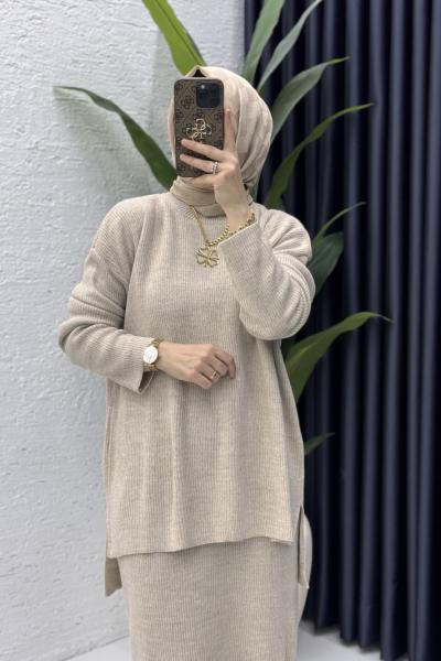 Asel Takım Tesettür Giyim Taş Rengi