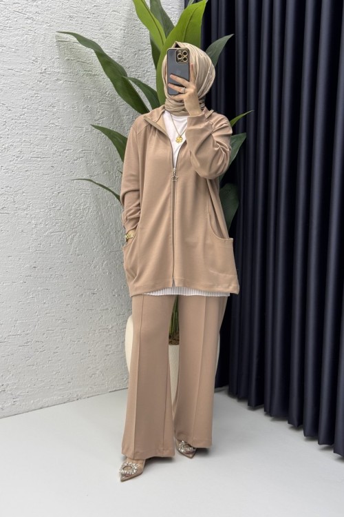 Aybike Takım Tesettür Giyim  Camel