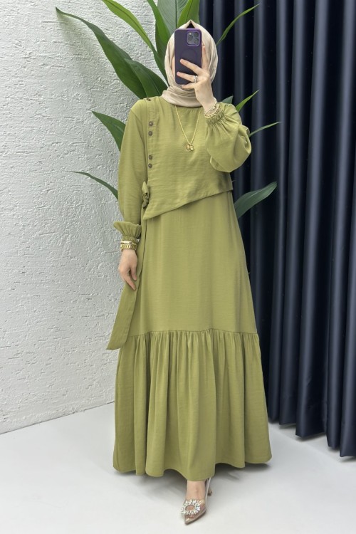 Aycan Elbise Tesettür Giyim Yağ Yeşili