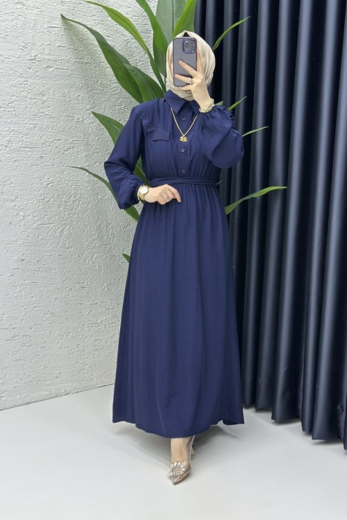 Aysu Tesettür Elbise Lacivert