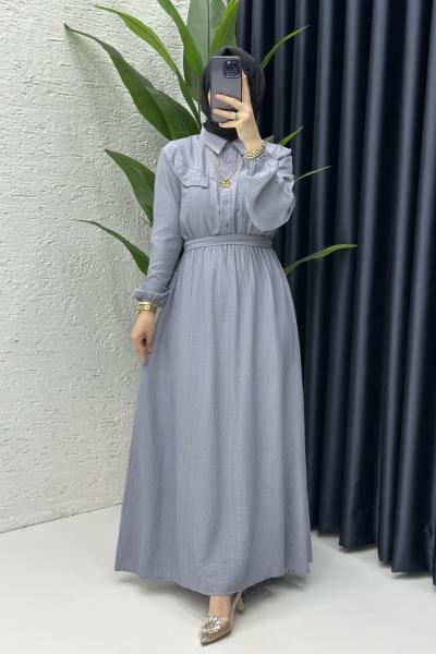 Aysu Tesettür Elbise Gri