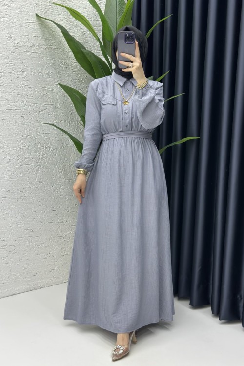 Aysu Tesettür Elbise Gri