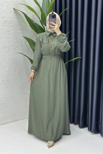 Aysu Tesettür Elbise Haki