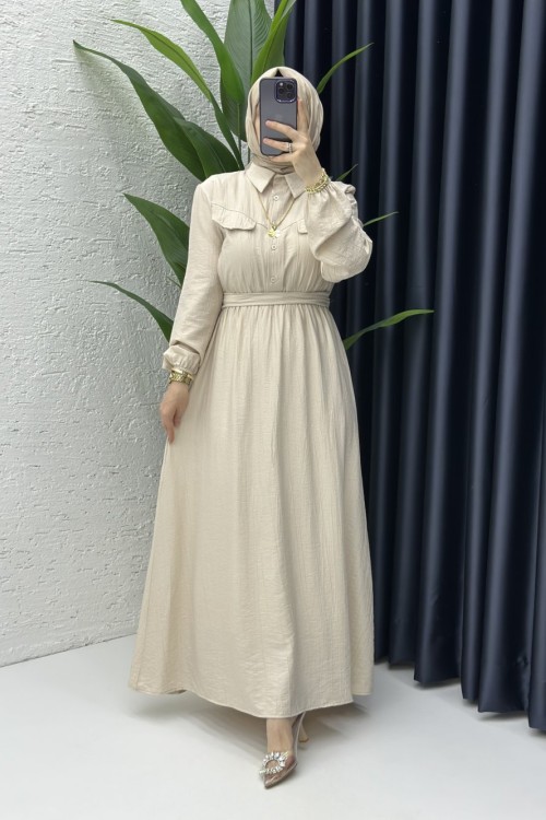 Aysu Tesettür Elbise Taş Rengi