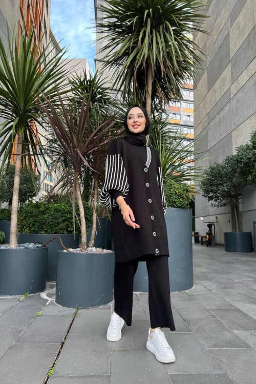 Balonkol Takım Siyah Siyah