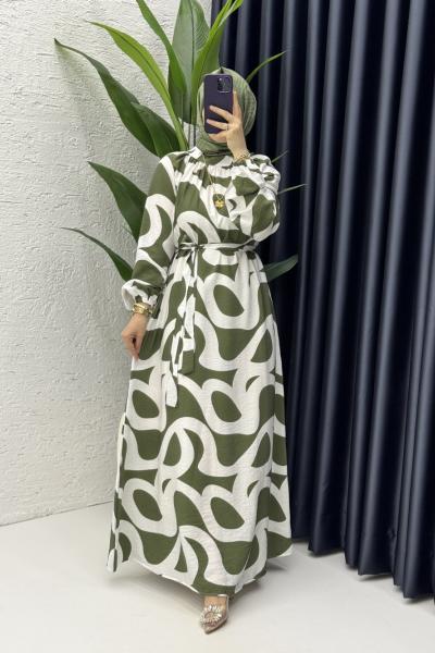 Belma Elbise Tesettür Giyim Haki