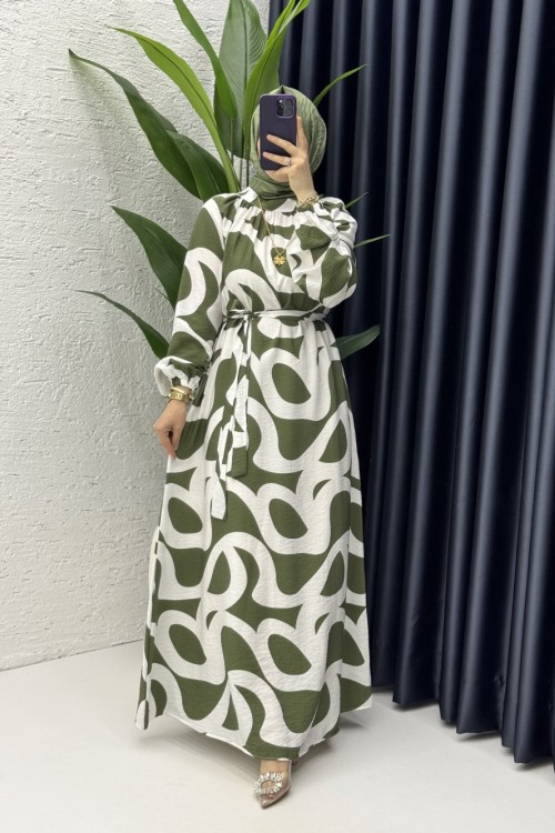 Belma Elbise Tesettür Giyim Haki