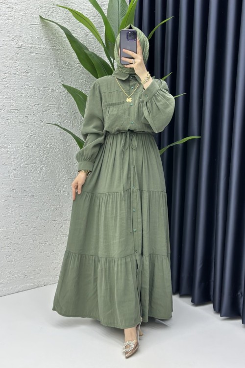 Berna Tesettür Elbise Haki