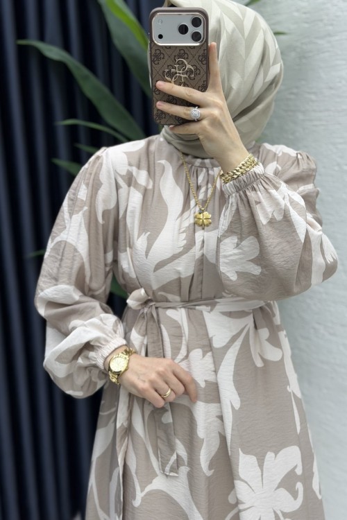 Beyza Elbise Tesettür Giyim Bej