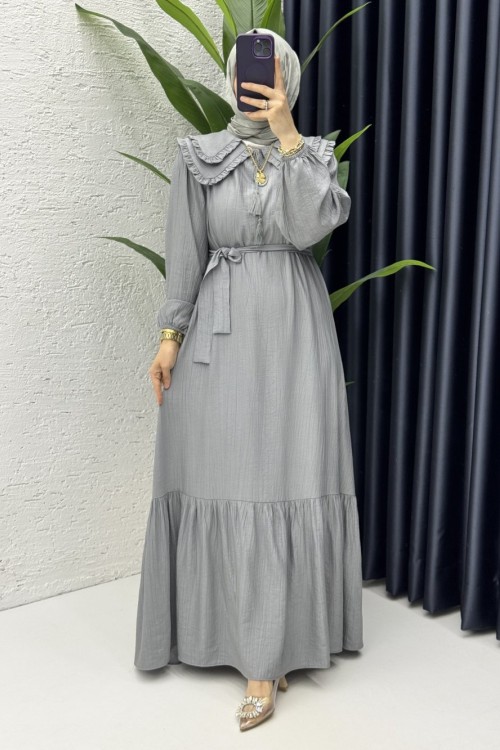 Beyzade Elbise Tesettür Giyim Gri