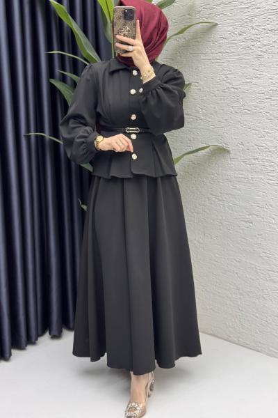 Bihter Etekli Takım Tesettür Giyim Siyah