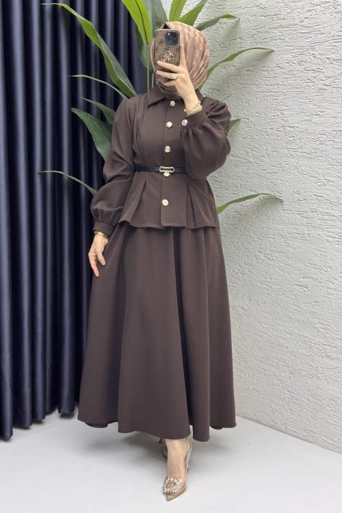 Bihter Etekli Takım Tesettür Giyim  Kahve