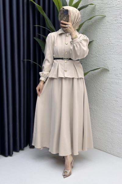 Bihter Etekli Takım Tesettür Giyim Taş Rengi