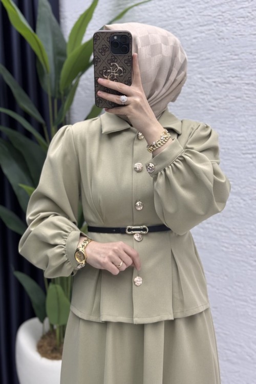 Bihter Etekli Takım Tesettür Giyim Çağla Yeşil