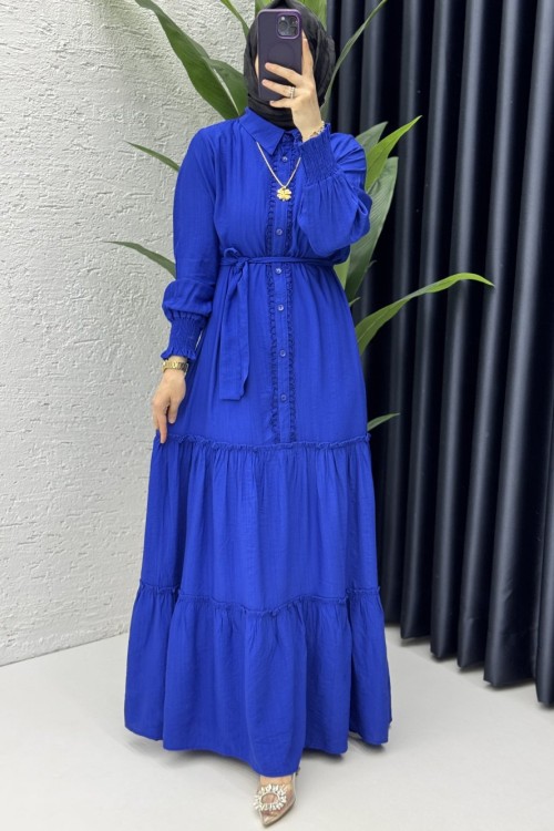 Büşra Elbise Tesettür Giyim Saks Mavisi