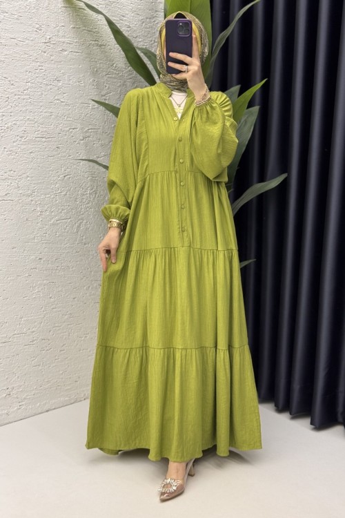 Ceren Elbise Tesettür Giyim Yağ Yeşili